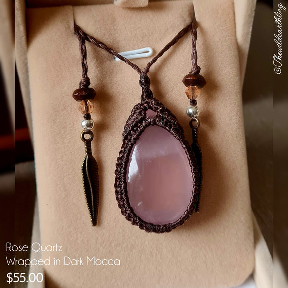 Rose Quartz Wrapped in Dark Mocca