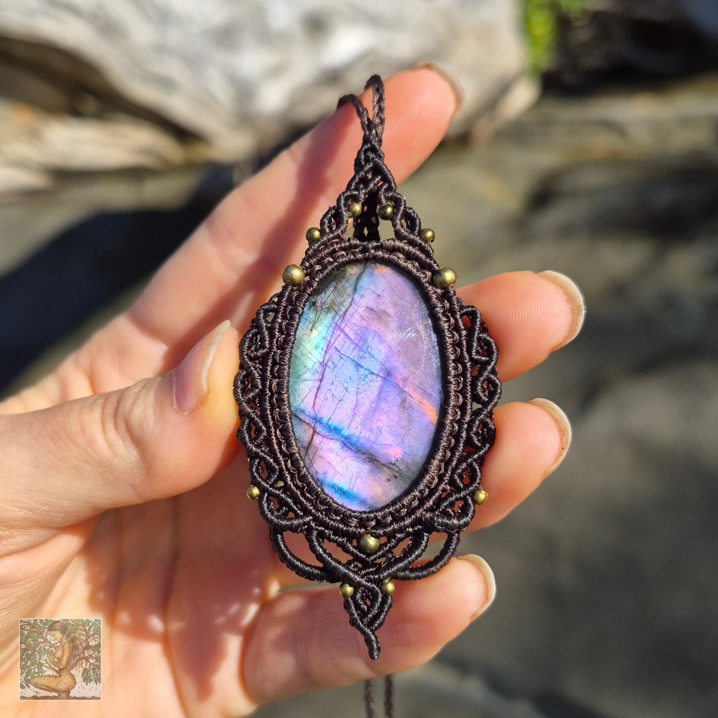 Purple Labradorite Wrapped in Dark Mocca