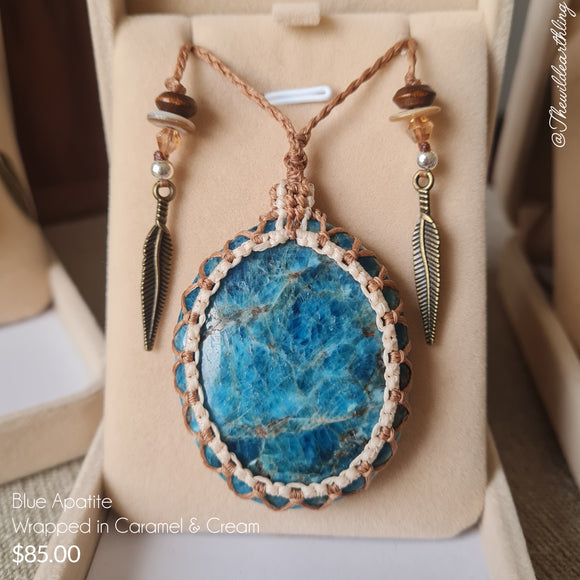 Blue Apatite Wrapped in Caramel & Cream