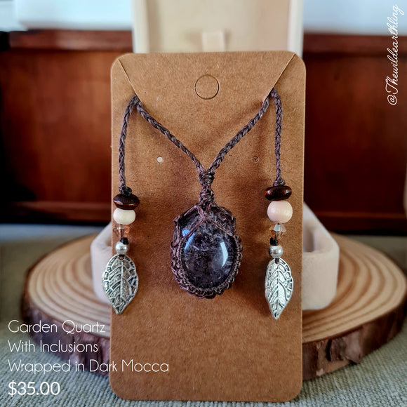 Garden Quartz with Inclusions Wrapped in Dark Mocca