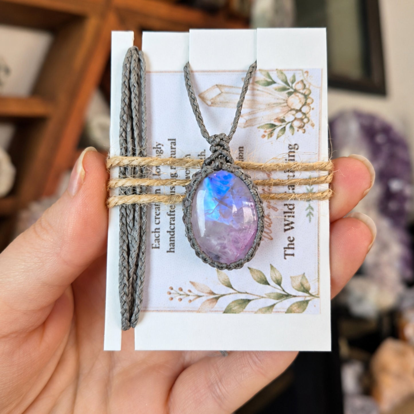 Pink Moonstone Wrapped in Silver Grey