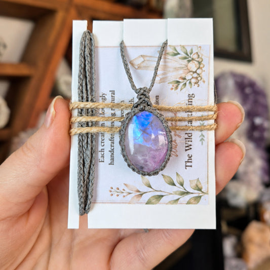 Pink Moonstone Wrapped in Silver Grey