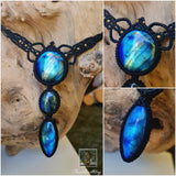 Blue Labradorite Trio Wrapped in Black Choker Style