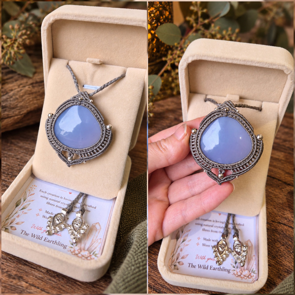 Blue Chalcedony Wrapped in Silver Grey