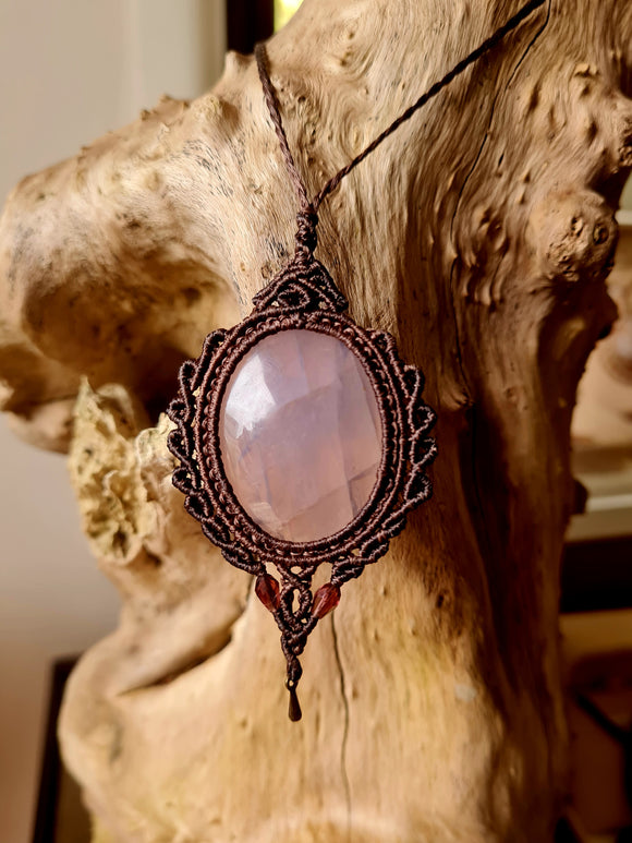 Lilac Rose Quartz Wrapped in Dark Mocca