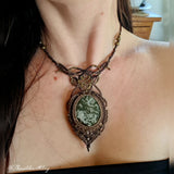 Moss Agate Wrapped in Flaxseed & Dark Mocca