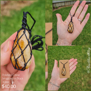 Natural Citrine Wrapped in Black 40mm