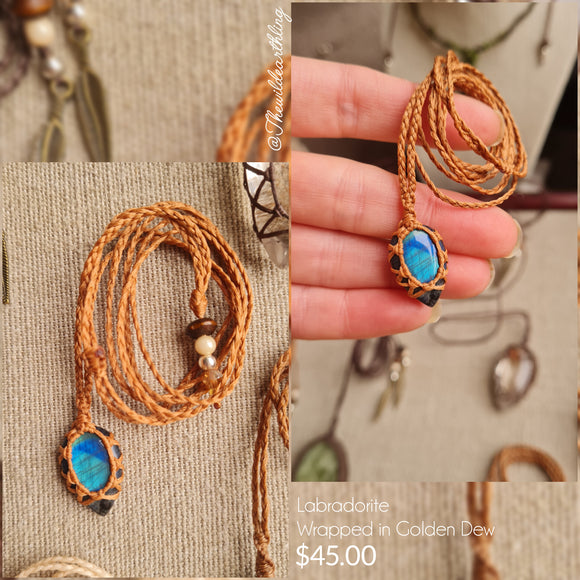 Labradorite Wrapped in Golden Dew