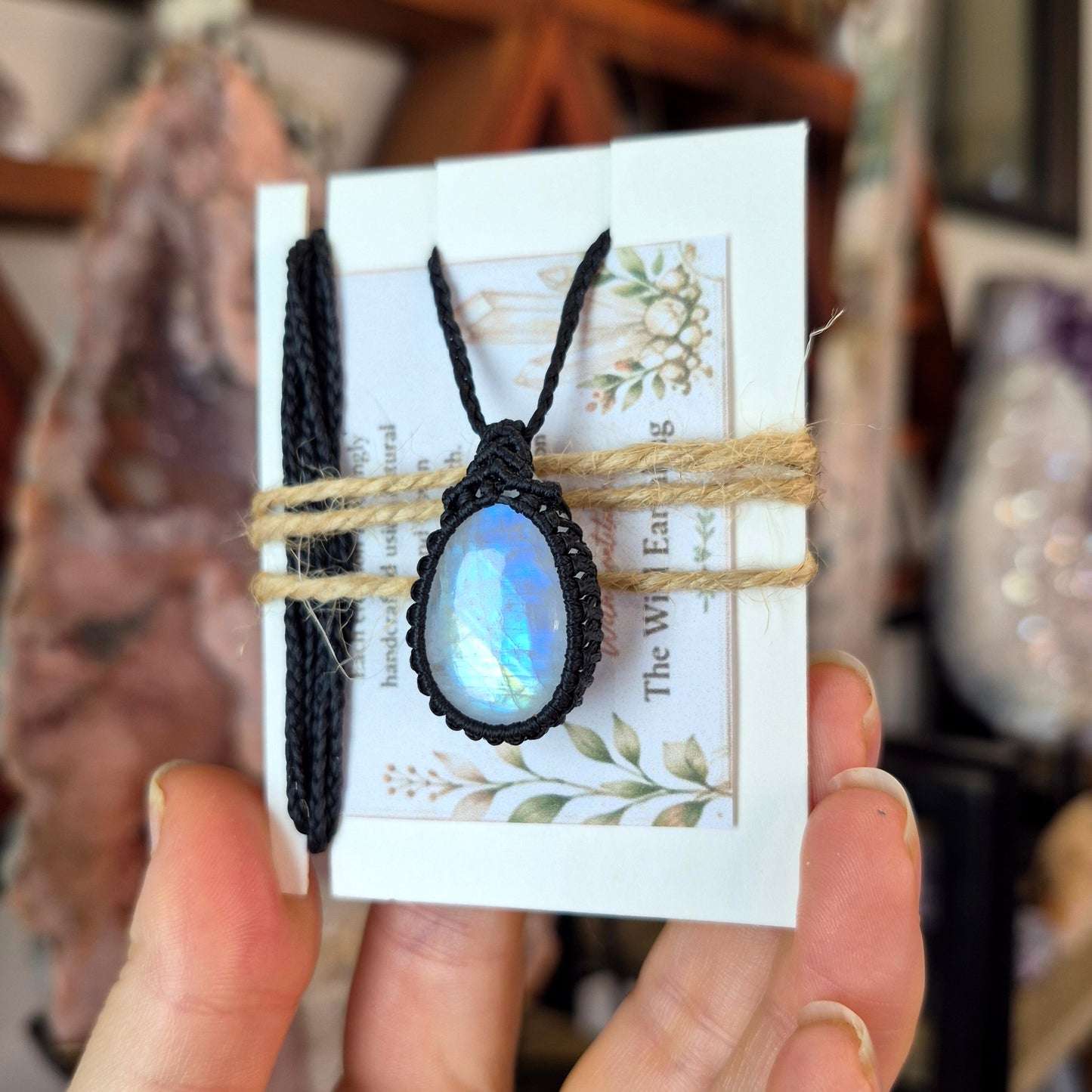 Rainbow Moonstone Wrapped in Black