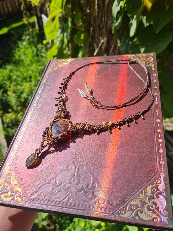 Red Garnet & Labradorite Wrapped in Dark Mocca &Caramel