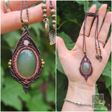 Green Agate Wrapped in Dusk Pink and Dark Mocca