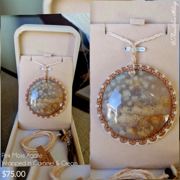 Pink Moss Agate Wrapped in Caramel & Cream