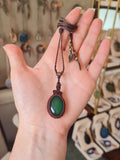 Green Agate Wrapped in Chocolate Brown