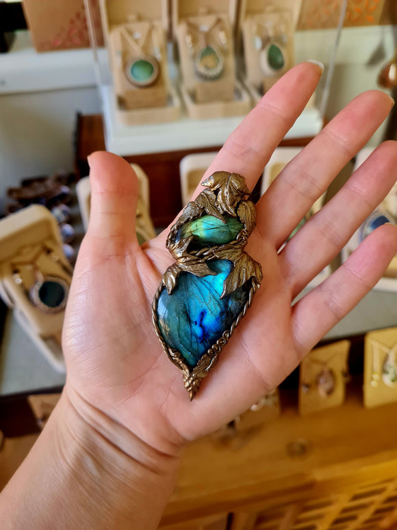 Labradorite Wrapped in Dark Mocca