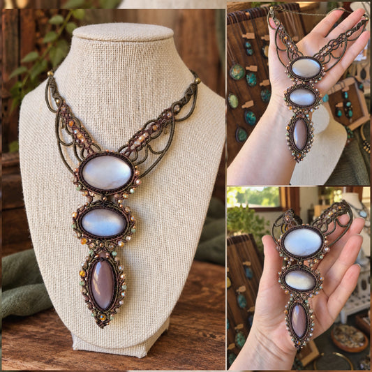 Silver Moonstone Trio Wrapped in Khaki & Flaxseed