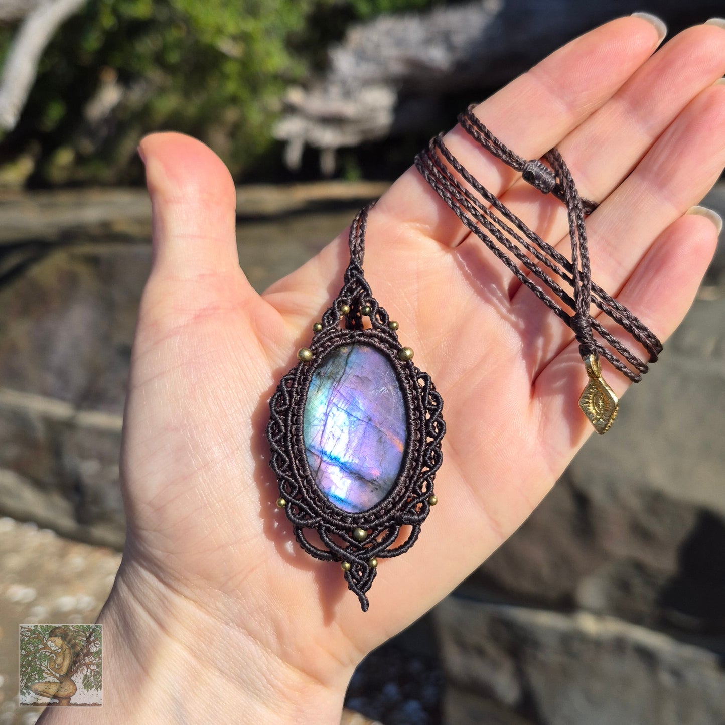 Purple Labradorite Wrapped in Dark Mocca