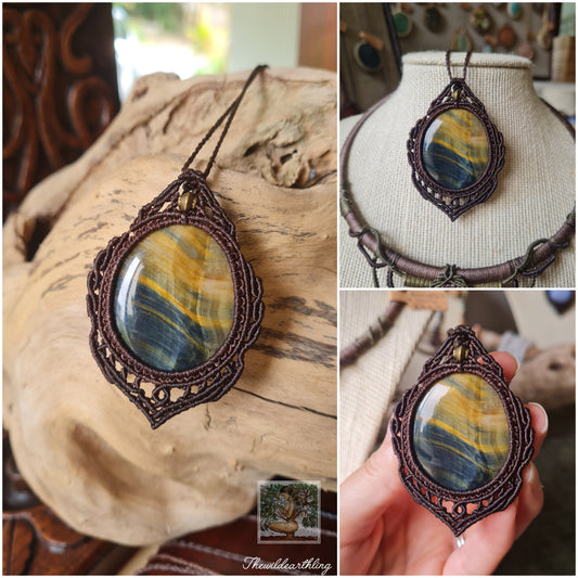 Blue Tigers Eye Wrapped in Dark Mocca