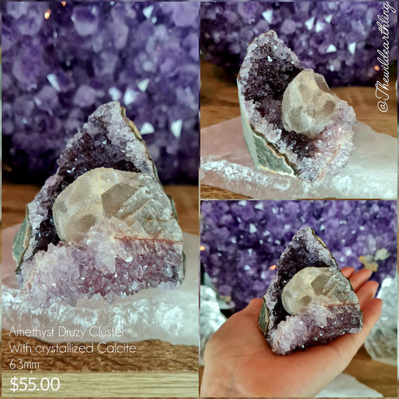 Amethyst Druzy Cluster with Crystallized Calcite 63mm