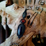 Rainbow Obsidian with Carnelian & Labradorite Wrapped in Black