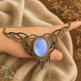 Rainbow Moonstone Choker Wrapped in Khaki Green & Earthy Browns