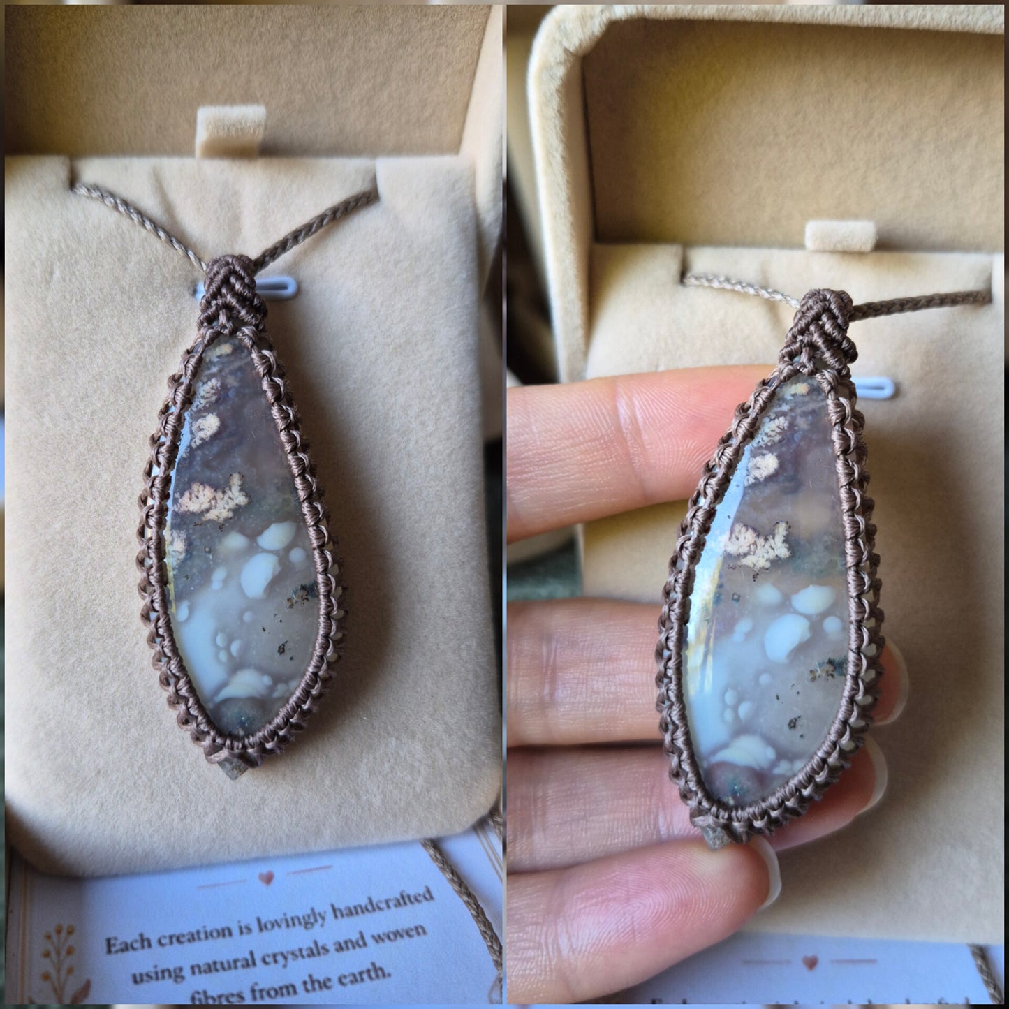 Creamy Moss Agate Wrapped in Flaxseed