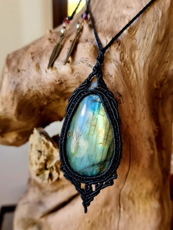 Labradorite Wrapped in Black
