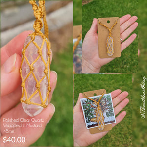 Clearv Quartz Wrapped in Mustard 45mm