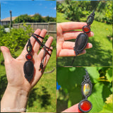 Rainbow Obsidian with Carnelian & Labradorite Wrapped in Black