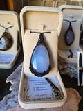 Blue Chalcedony Wrapped in Dark Mocca