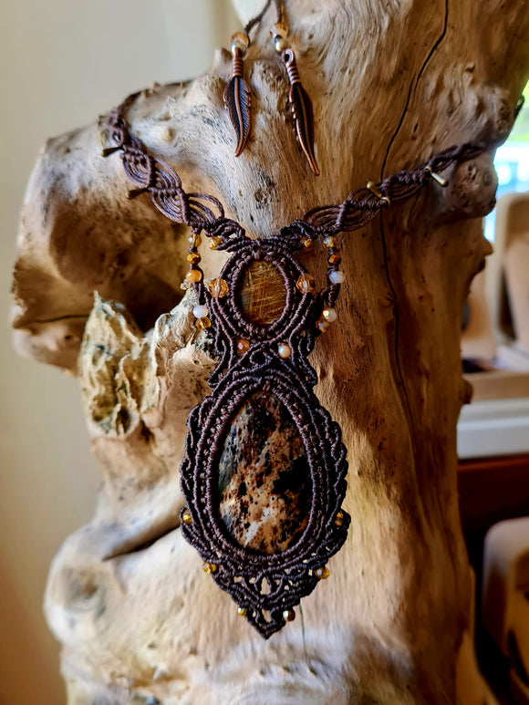 Feldspar and Rutile Quartz Wrapped in Dark Mocca