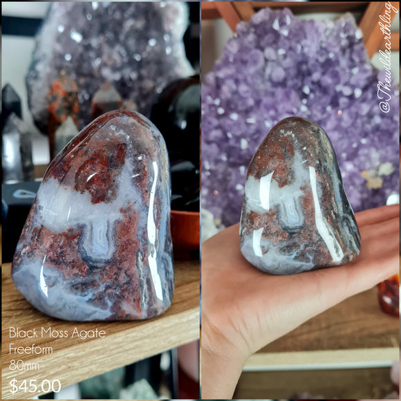 Black Moss Agate Freeform 80mm
