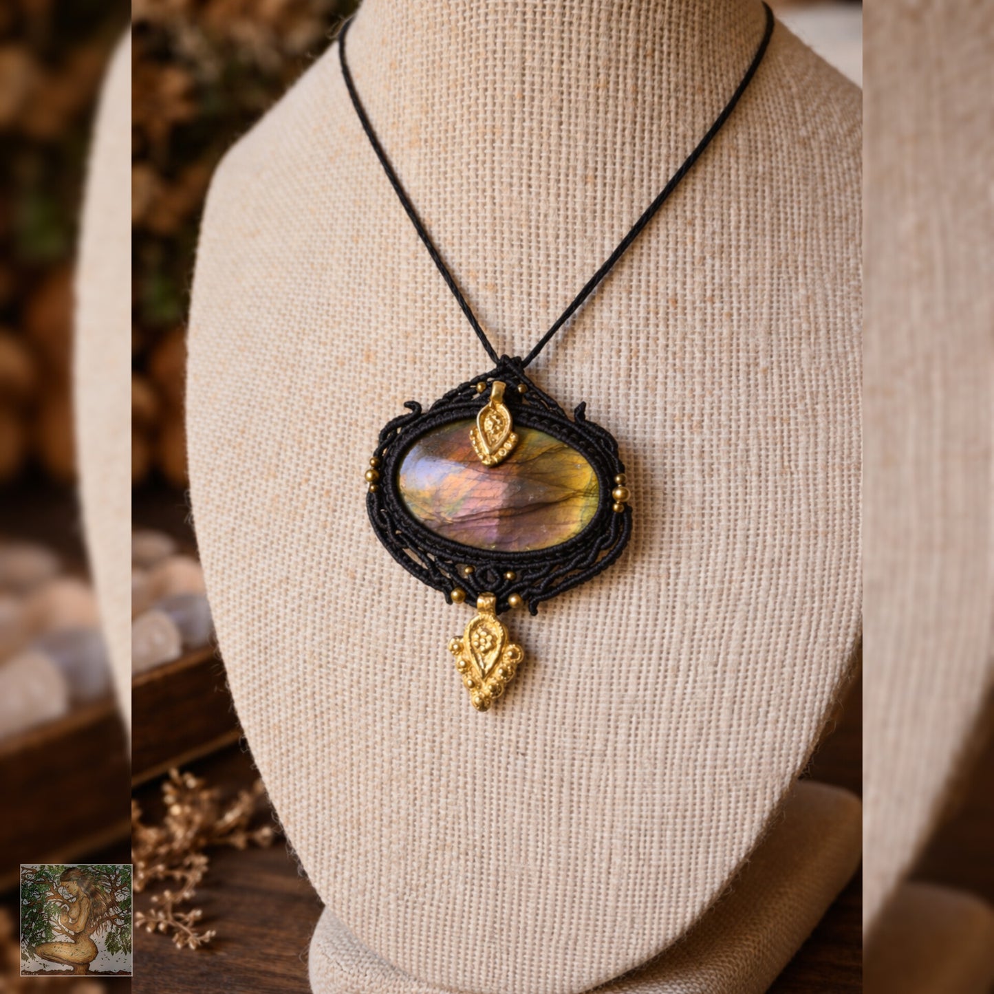 Gold Labradorite Wrapped in Black