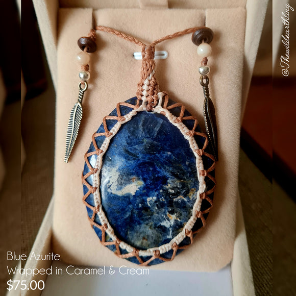 Blue Azurite Wrapped in Caramel & Cream