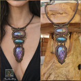 Labradorite Wrapped in Khaki Green & Dusty Pink