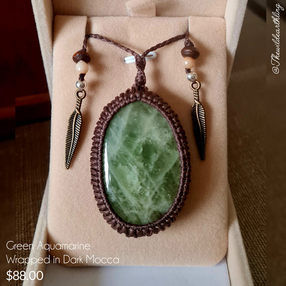 Green Aquamarine Wrapped in Dark Mocca