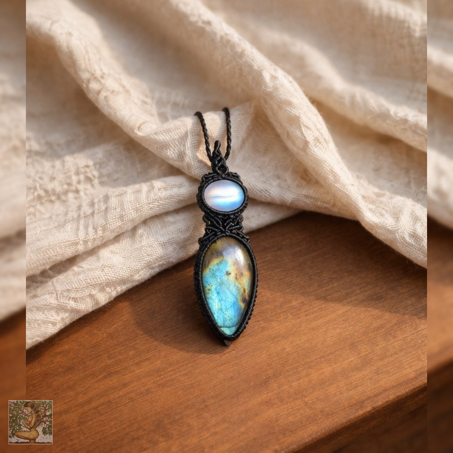 Labradorite and Moonstone Wrapped in Black