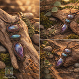 Labradorite Wrapped in Khaki Green & Dusty Pink