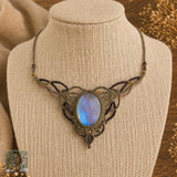 Rainbow Moonstone Choker Wrapped in Khaki Green & Earthy Browns