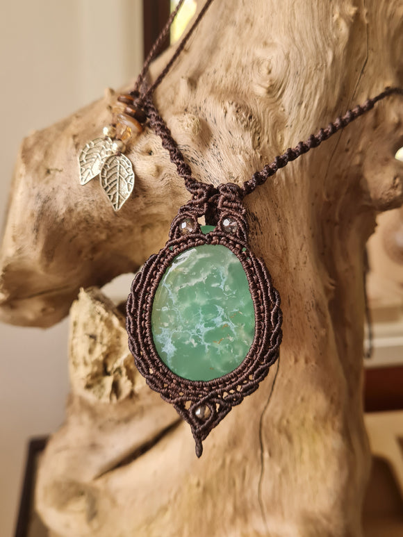 Green Chrysoprase Wrapped in Dark Mocca