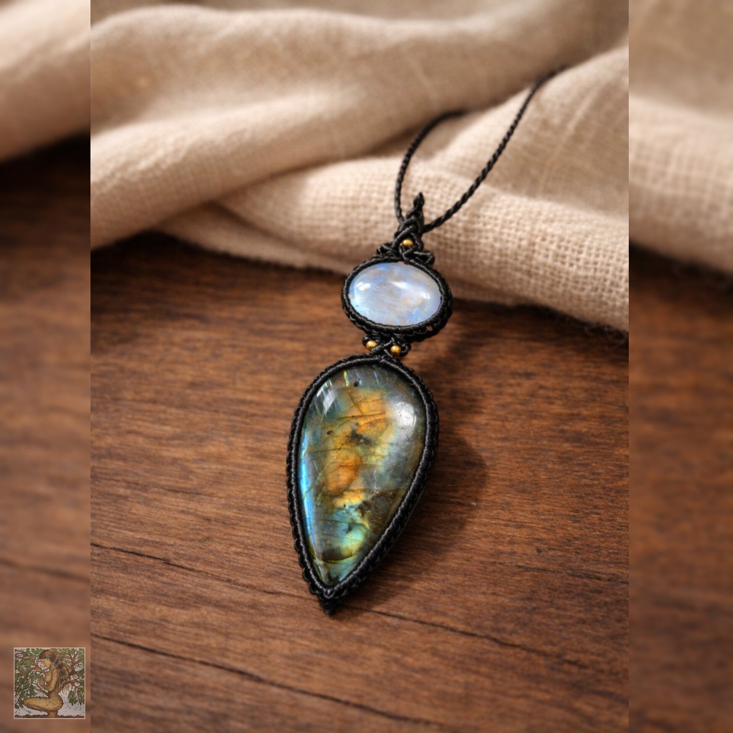 Labradorite and Moonstone Wrapped in Black