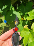 Rainbow Obsidian with Carnelian & Labradorite Wrapped in Black