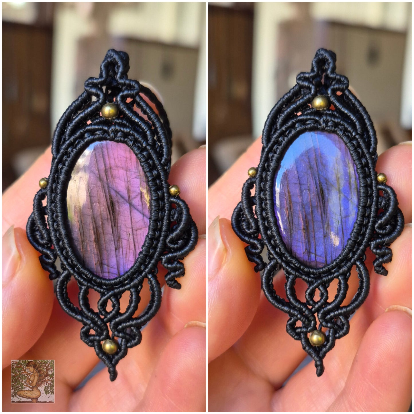Purple Labradorite Necklace Wrapped in Black