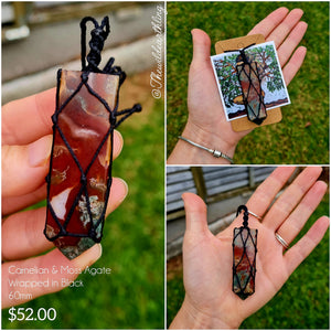 Carnelian & Moss Agate Wrapped in Black 60mm