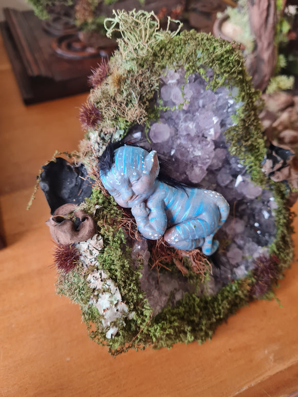 Baby Avatar on Amethyst and Labradorite Necklace