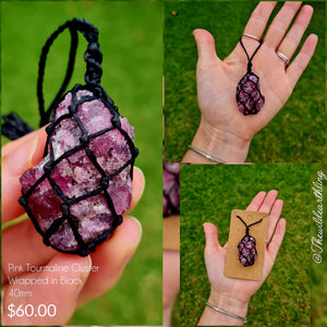 Pink Tourmaline Wrapped in Black 40mm
